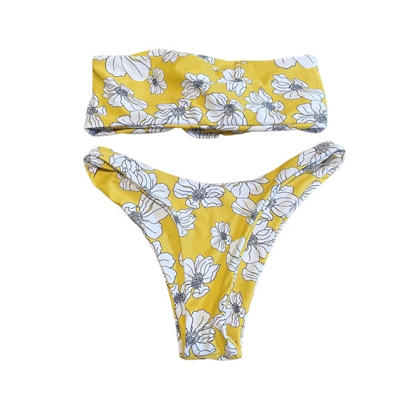 ZAFUL YELLOW FLORAL STRAPLESS THONG BIKINI Size 6 - Picture 2 of 6